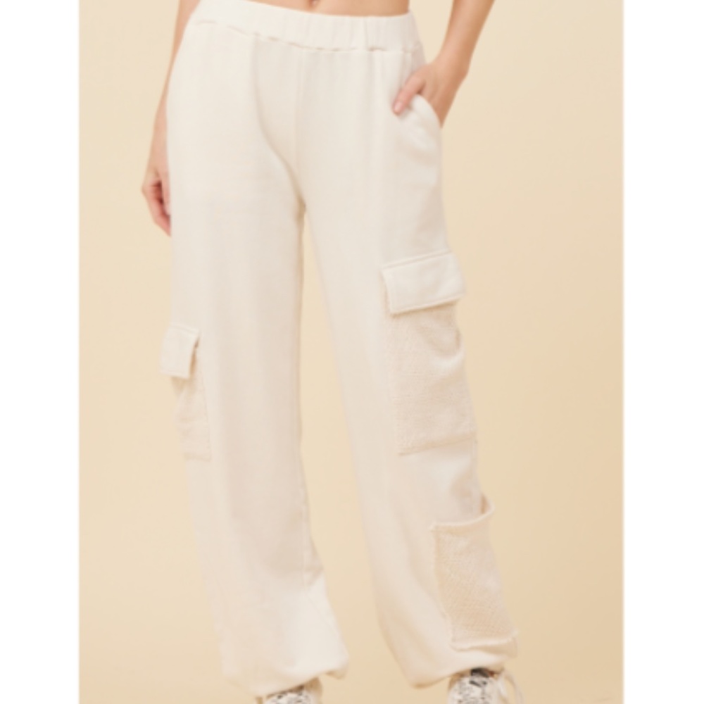 Vintage Havana Champagne White French Terry Mesh Cargo Pants